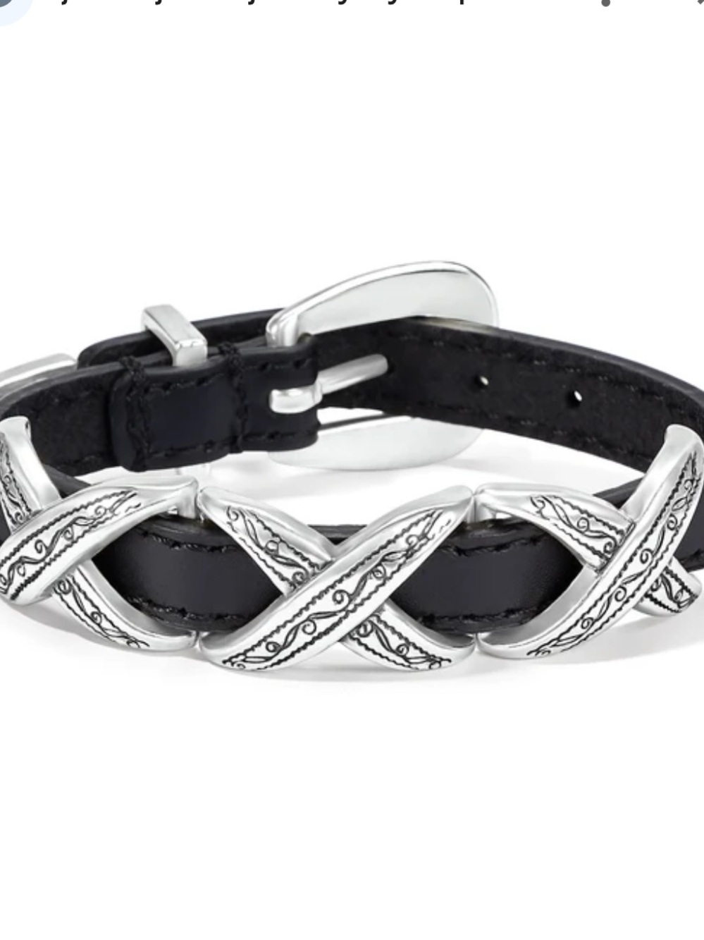 Brighton Criss Cross Etched Bandit Bracelet Black Silver Buckle